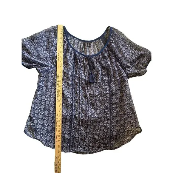 💖MSN Suit Blue Floral Bohemian Tunic Top With Tassel Detail - Size S - Picture 6 of 7